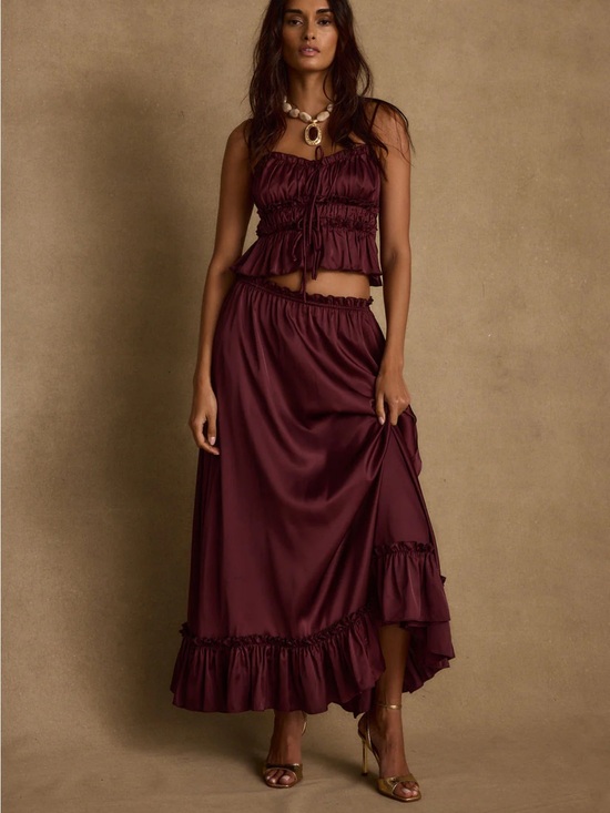 12th Tribe Dresses & Skirts - 12th Tribe Dahlia Satin Maxi Set in Mulberry